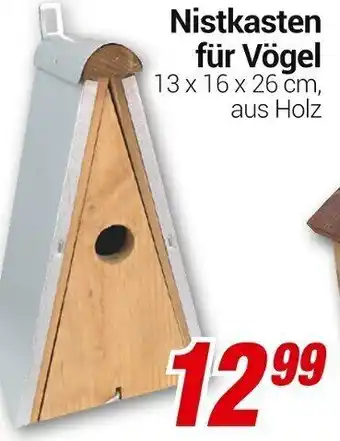 CENTERSHOP Nistkasten für Vögel 13 x 16 x 26 cm Angebot