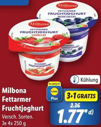 Lidl Milbona Fettarmer Fruchtjoghurt 4x250 g Angebot