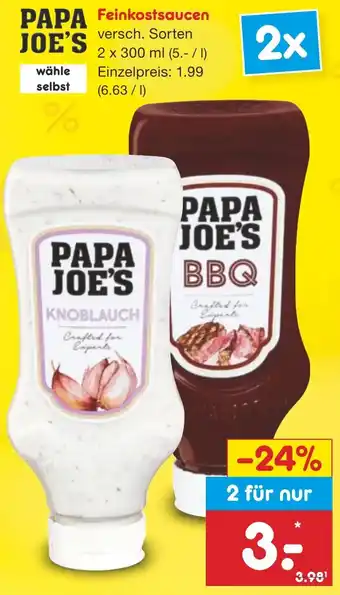 Netto Marken-Discount PAPA JOE'S Feinkostsaucen 2x300 ml Angebot