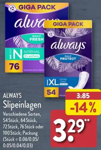 Aldi Nord ALWAYS Slipeinlagen Angebot