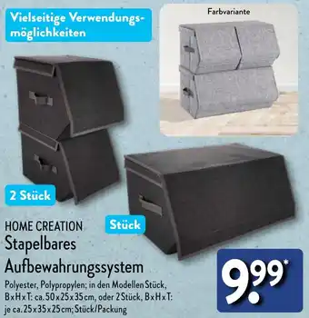 Aldi Nord HOME CREATION Stapelbares Aufbewahrungssystem Angebot