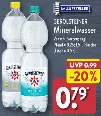Aldi Nord GEROLSTEINER Mineralwasser 1,5 L Flasche Angebot