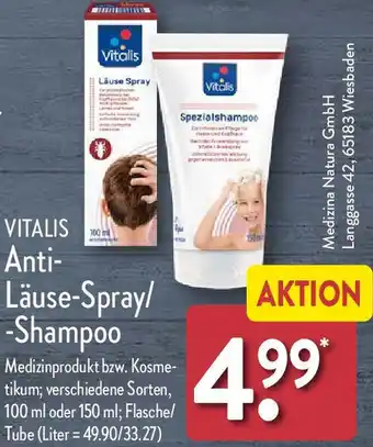 Aldi Nord VITALIS Anti Läuse-Spray/Shampoo 100 ml oder 150 ml Angebot