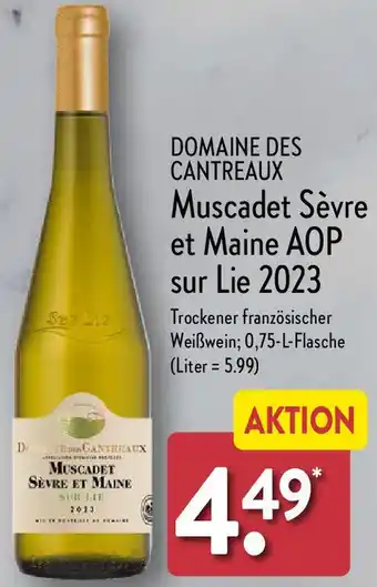 Aldi Nord DOMAINE DES CANTREAUX Muscadet Sèvre et Maine AOP sur Lie 2023, 0,75 L Flasche Angebot