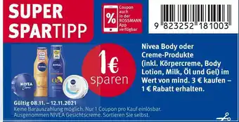 Rossmann Nivea 1 € rabatt Angebot