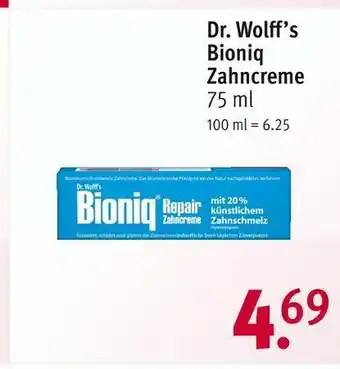 Rossmann Dr. wolff’s bioniq zahncreme Angebot