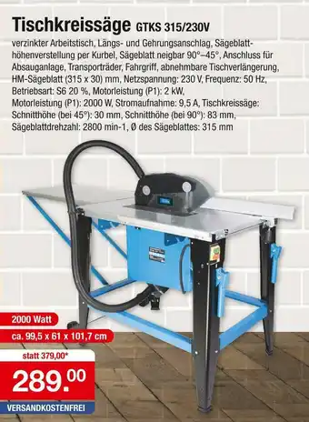 Zimmermann Güde tischkreissäge gtks 315/230v Angebot