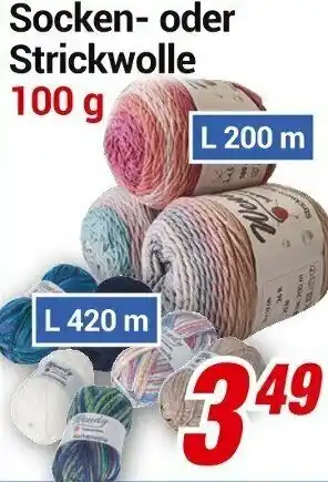 CENTERSHOP Socken-oder Strickwolle 100 g L 200 m, L 420 m Angebot