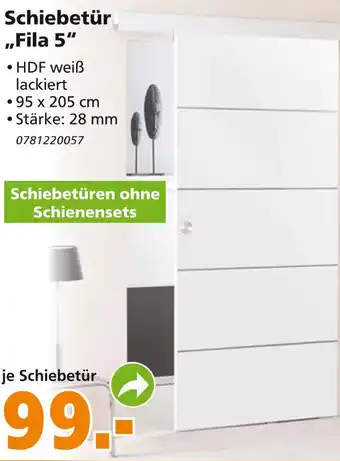 Globus Baumarkt Schiebetür ,,Fila 5" 95 x 205 cm Angebot