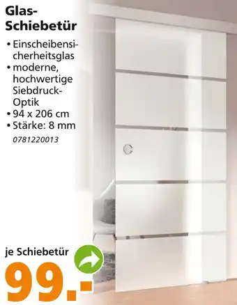 Globus Baumarkt Glas-Schiebetür 94 x 206 cm Angebot