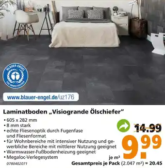 Globus Baumarkt Laminatboden ,,Visiogrande Ölschiefer" 605 x 282 mm Angebot