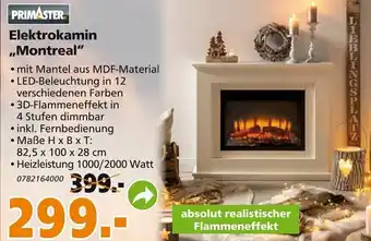 Globus Baumarkt Primaster Elektrokamin ,,Montreal" Maẞe H x B x T: 82.5 x 100 x 28 cm Angebot