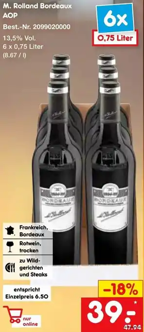 Netto Marken-Discount M. Rolland Bordeaux AOP 6x0,75L Angebot