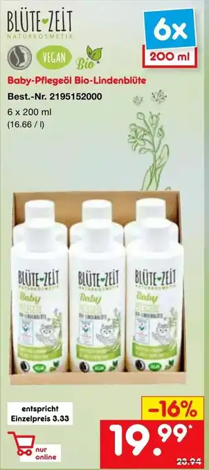 Netto Marken-Discount Blüte Zeit Baby Pflegeöl Bio Lindenblüte 6x200ml Angebot