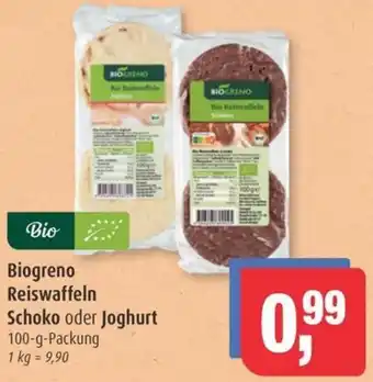 Markant Biogreno Reiswaffeln Schoko oder Joghurt 100 g Packung Angebot