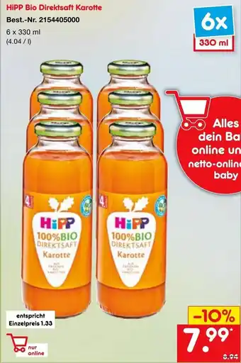 Netto Marken-Discount Hipp Bio Direktsaft Karotte 6x330ml Angebot