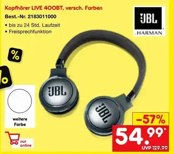 Netto Marken-Discount JBL Kopfhörer Live 400BT Angebot