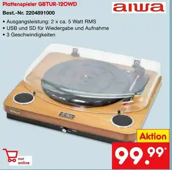 Netto Marken-Discount Aiwa Plattenspieler GBTUR 120WD Angebot