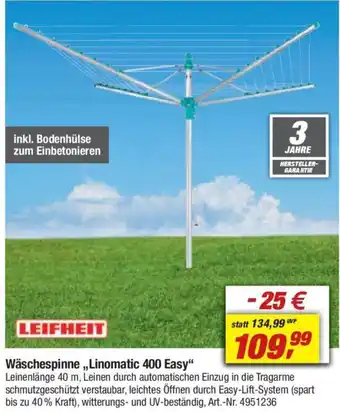 toom Baumarkt LEIFHEIT Wäschespinne ,,Linomatic 400 Easy" Angebot