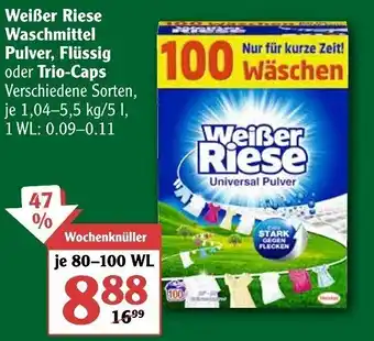 Globus Weißer Riese Waschmittel Pulver, Flüssig oder Trio Caps 80-100 WL Angebot