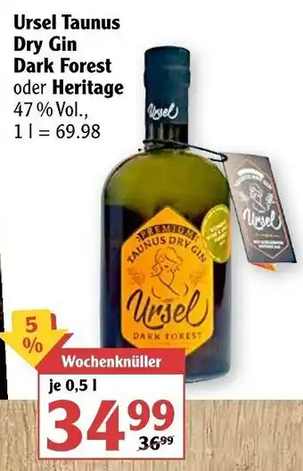 Globus Ursel Taunus Dry Gin Dark Forest oder Heritage 0,5L Angebot