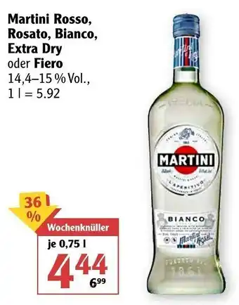 Globus Martini Rosso, Rosato, Bianco, Extra Dry oder Fiero 0,75L Angebot