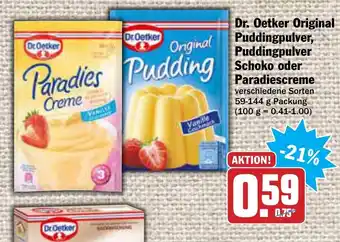 AEZ Dr. Oetker Original Puddingpulver, Puddingpulver Schoko oder Paradiescreme 59-144g Angebot