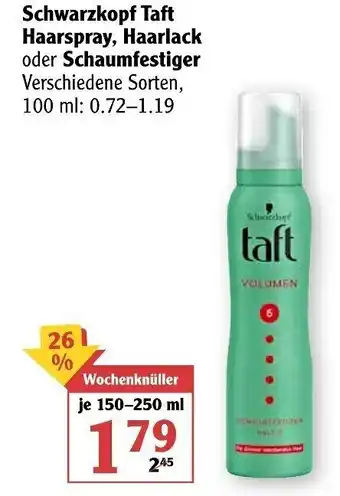 Globus Schwarzkopf Taft Haarspray, Haarlack oder Schaumfestiger 150/250ml Angebot