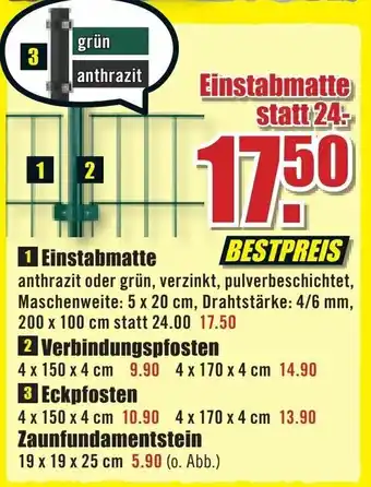 B1 Discount Baumarkt Einstabmatte, Verbindungspfosten oder Eckpfosten Angebot