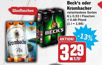 AEZ Beck's oder Krombacher 6 x 0,33L Angebot