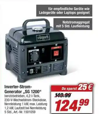 toom Baumarkt Inverter-strom-generator Sg1200 Scheppach Angebot