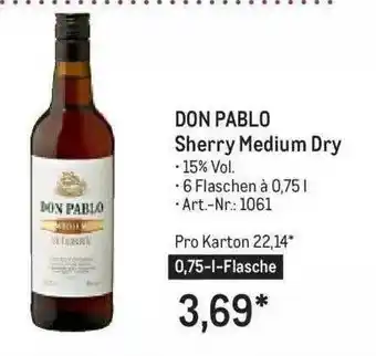 METRO Don Pablo Sherry Medium Dry Angebot