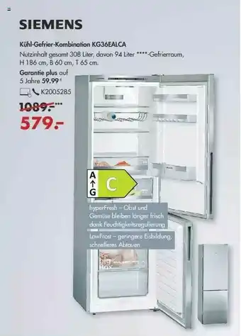 Galeria Siemens Kühl Gefrierkombination Kg36ealca Angebot