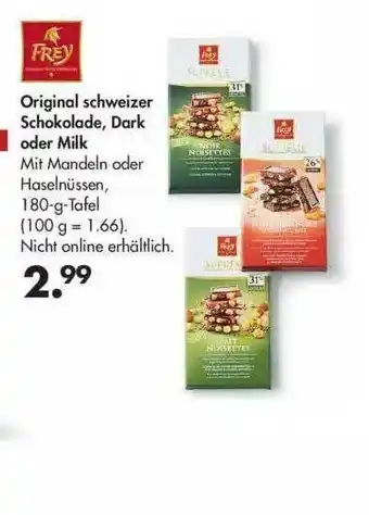 Galeria Frey Original Schweizer Schokolade, Dark Oder Milk Angebot