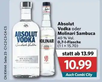 Combi Absolut Vodka Oder Molinaru Sambuca Angebot