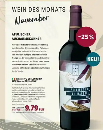 Vino Weinmarkt Primitivo Di Manduria Riserva „alternativa” Angebot