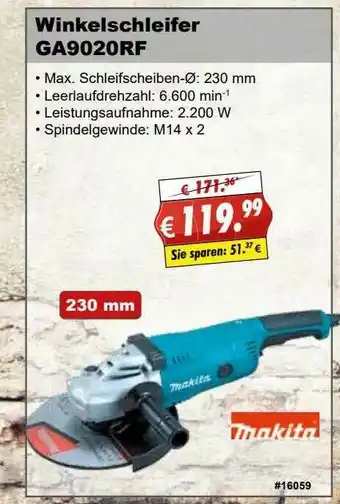 Stabilo Winkelschleifer Ga9020rf Makita Angebot