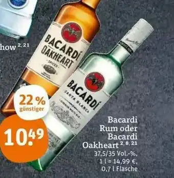 tegut Bacardi Rum Oder Bacardi Oakheart Angebot