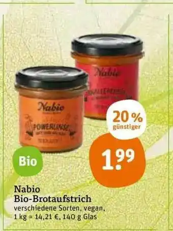 tegut Nabio Bio Brotaufstrich Angebot