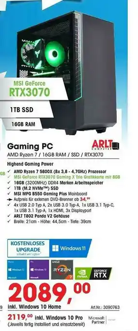 Arlt Gaming Pc Amd Ryzen 7 16gb Ssd Rtx3070 Angebot