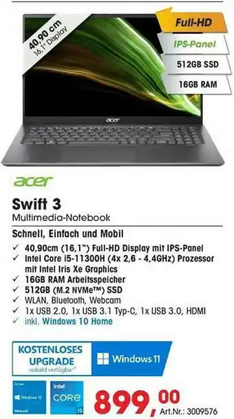 Arlt Acer Swift 3 Multimedia-notebook Angebot