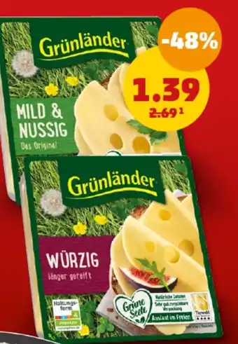 PENNY GRÜNLÄNDER Käsescheiben Mild & Nussig 140 g Angebot