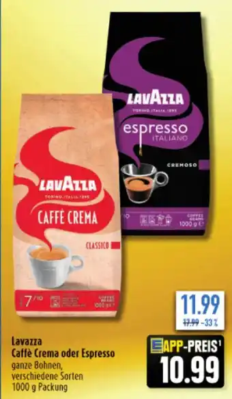 diska Lavazza Caffè Crema oder Espresso ganze Bohnen, 1000 g Angebot