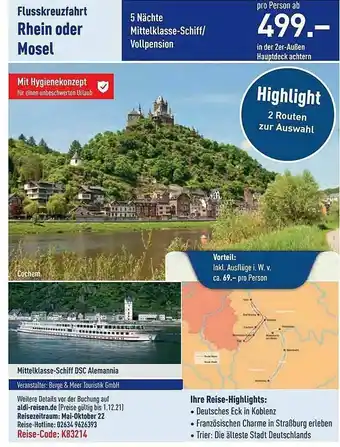 ALDI Nord Reisen Flusskreuzfahrt Rhein Oder Mosel Angebot