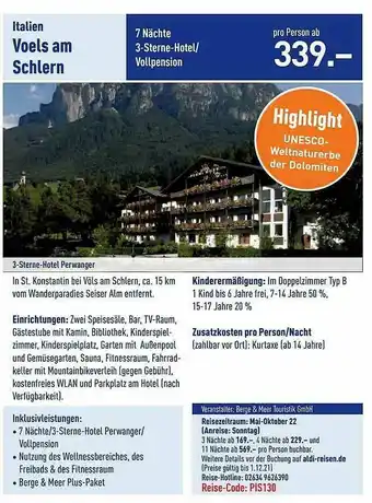 ALDI Nord Reisen Italien Voels Am Schlern Angebot