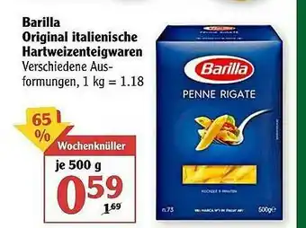 Globus Barilla Original Italienische Hartweizenteigwaren Angebot