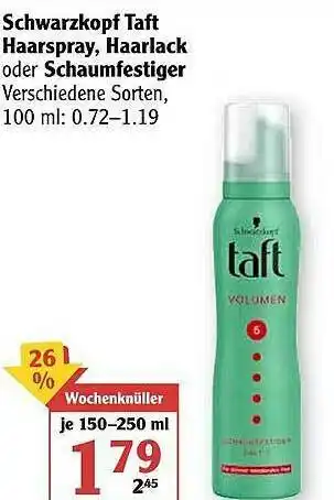 Globus Schwarzkopf Taft Haarspray, Haarlack Oder Schaumfestiger Angebot