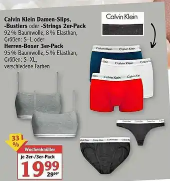 Globus Calvin Klein Damen-slips, -bustiers Oder -strings 2er-pack Oder Herren-boxer 3er-pack Angebot