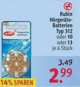 Rossmann Rubin Hörgeräte Batterien Typ 312 Oder 13 Angebot