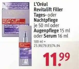 Rossmann L'oréal Revitalift Filler Tages Oder Nachtpflege Oder Augenpflege Oder Serum Angebot